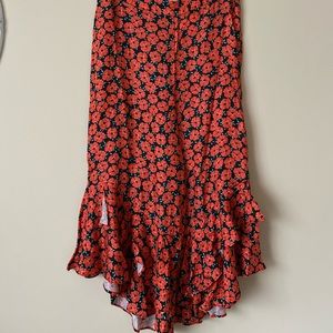 Anthropologie Red Floral Flounce Wideleg Pant
